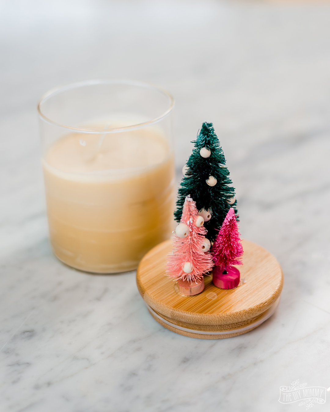 DIY Christmas Beeswax Candle with bottle brush tree lid