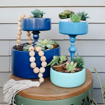 Learn how to make easy DIY tiered trays from thrifted wood bowls and candlesticks