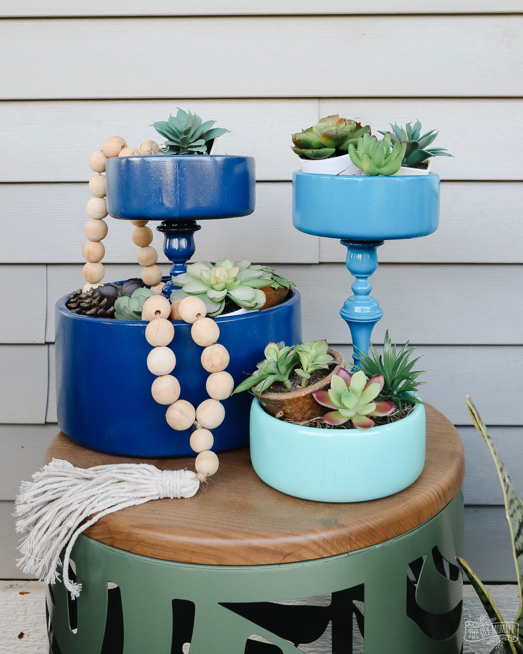 Learn how to make easy DIY tiered trays from thrifted wood bowls and candelsticks