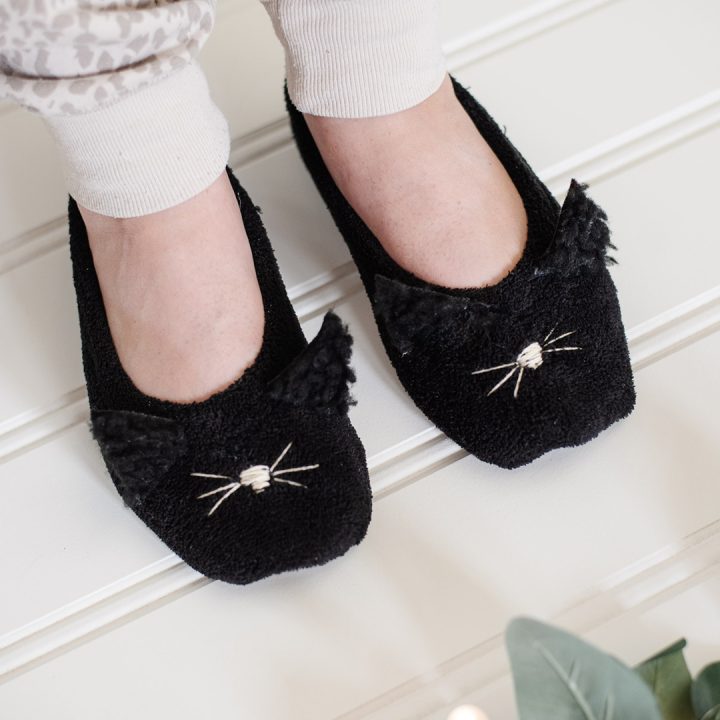 DIY cat slippers on feet