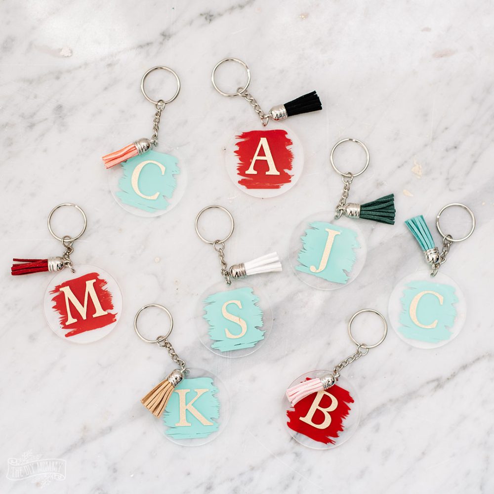 Personalised Keyring Acrylic keychain with vinyl initial and name gift personal 