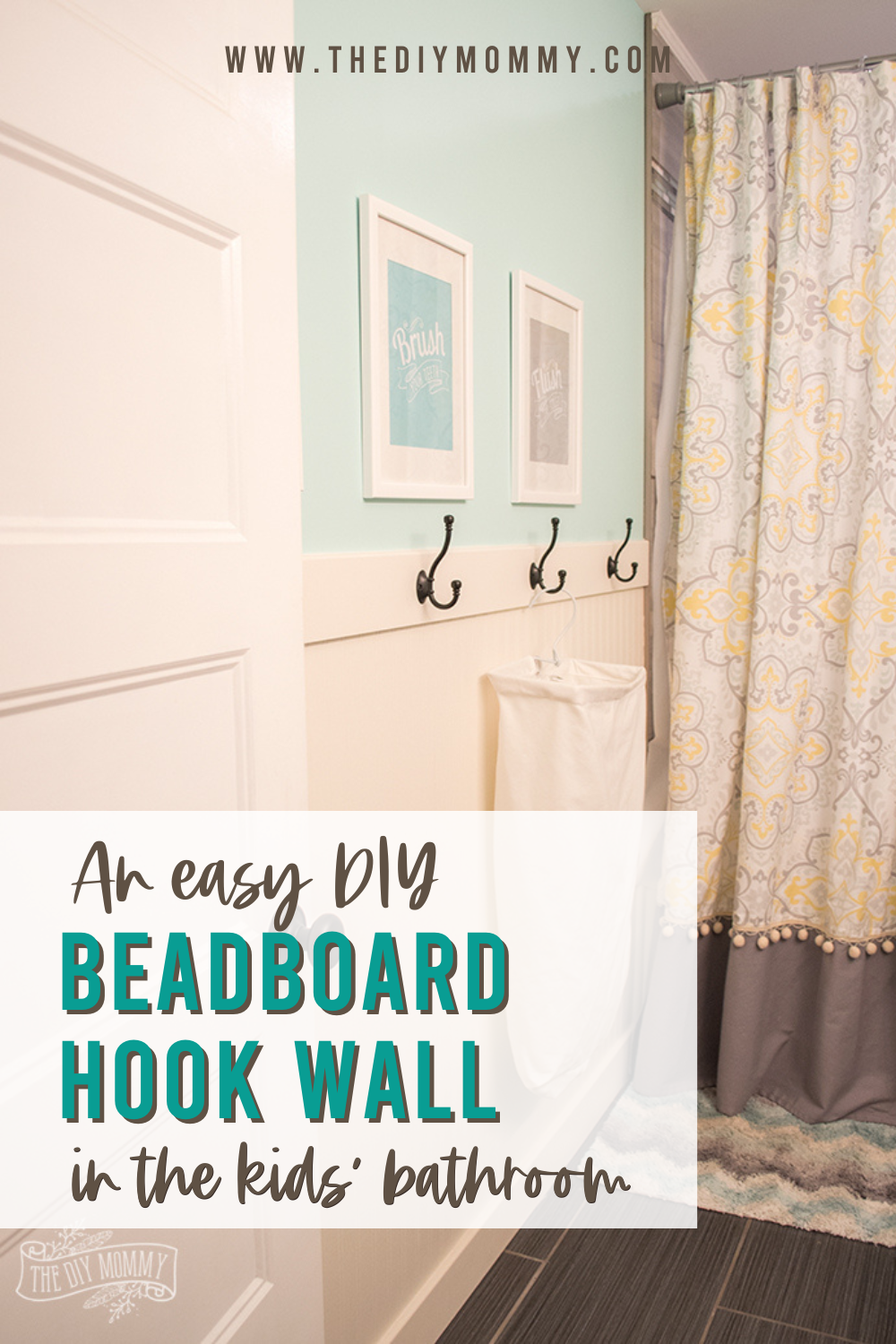 An Easy DIY Beadboard Hook Wall In The Kids' Bathroom