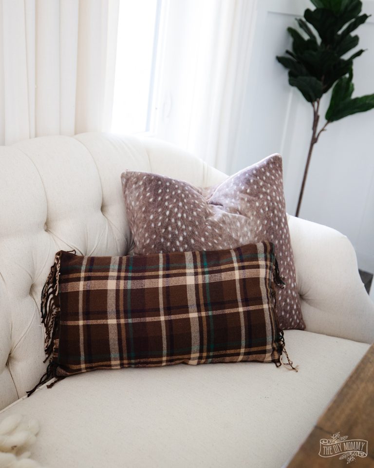 DIY Cozy Plaid Fall Pillow from a Dollar Store Scarf