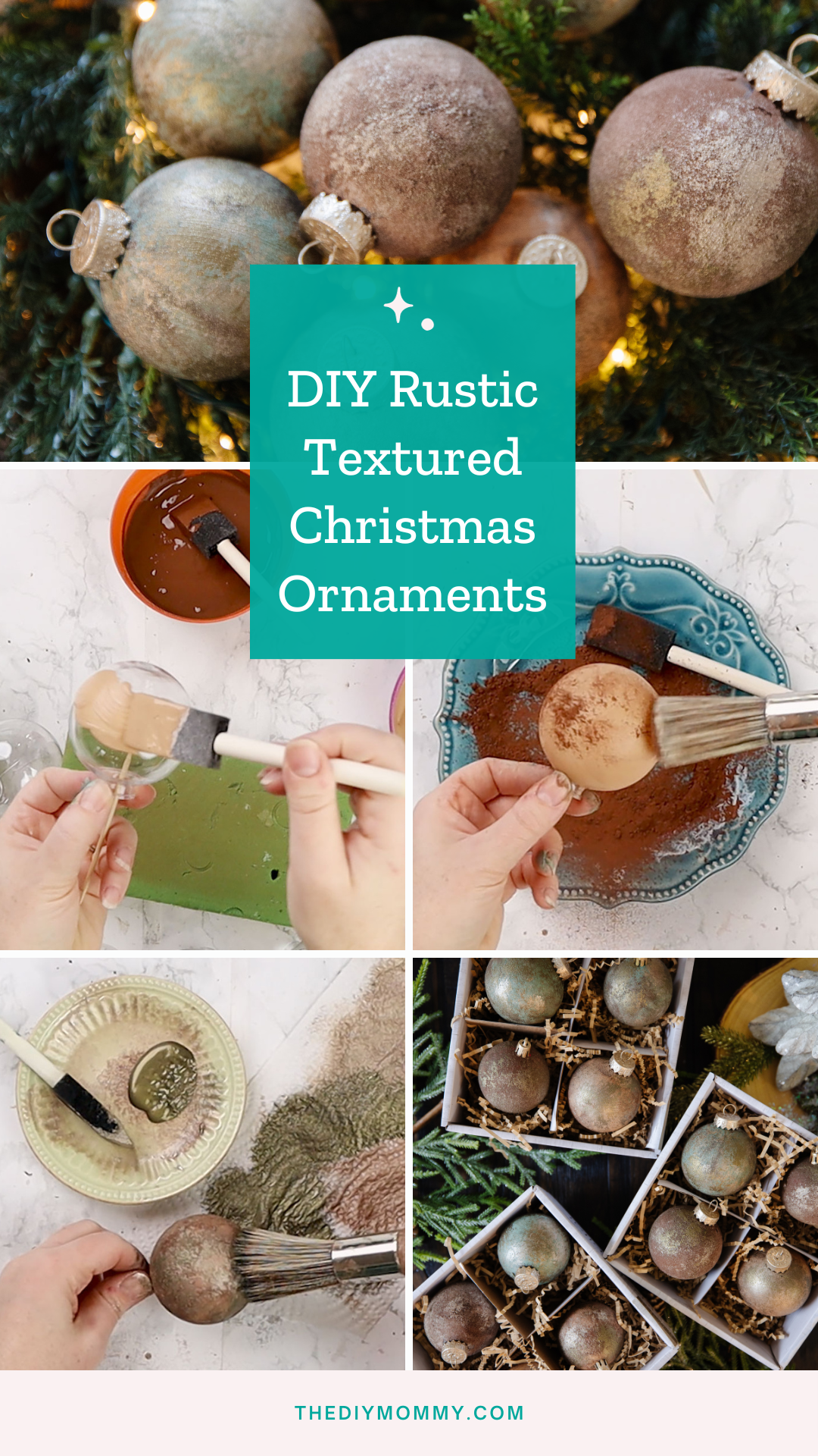 DIY rustic textured Christmas ball ornaments