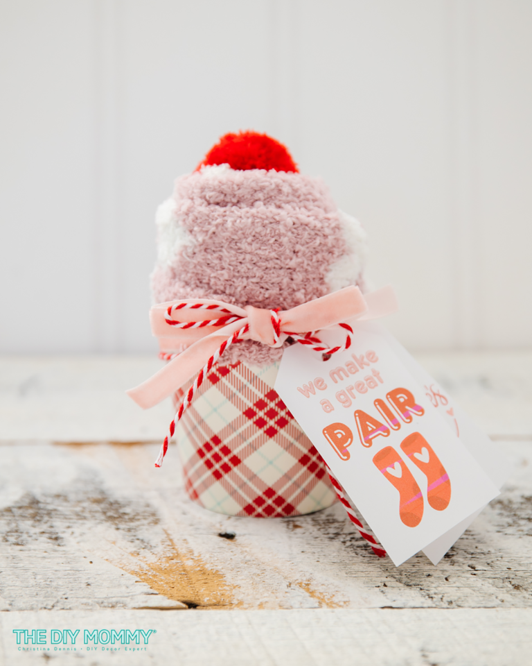 DIY Valentines Sock Cupcake Gift with Free Printable Gift Tags